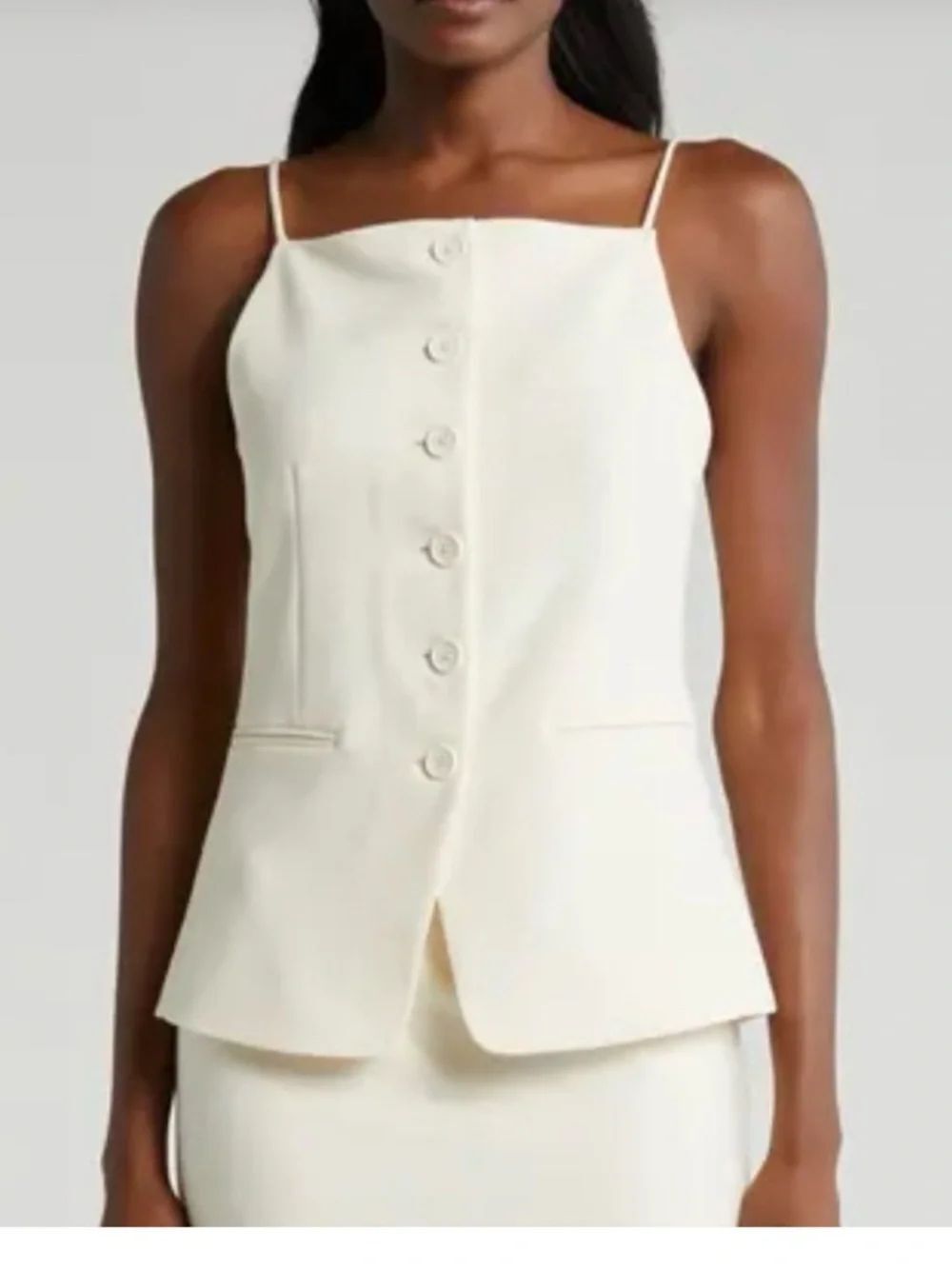 Sunday in Brooklyn Cream Button-Front Spaghetti Strap Shell Top